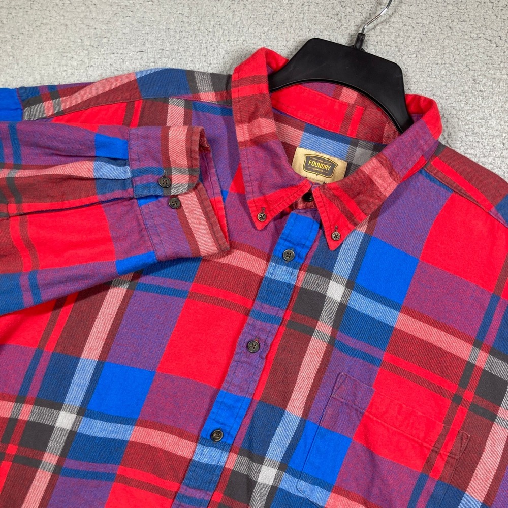 The Foundry Flannel Shirt Mens 4XLT Red Blue Plaid Long Sleeve Button Down